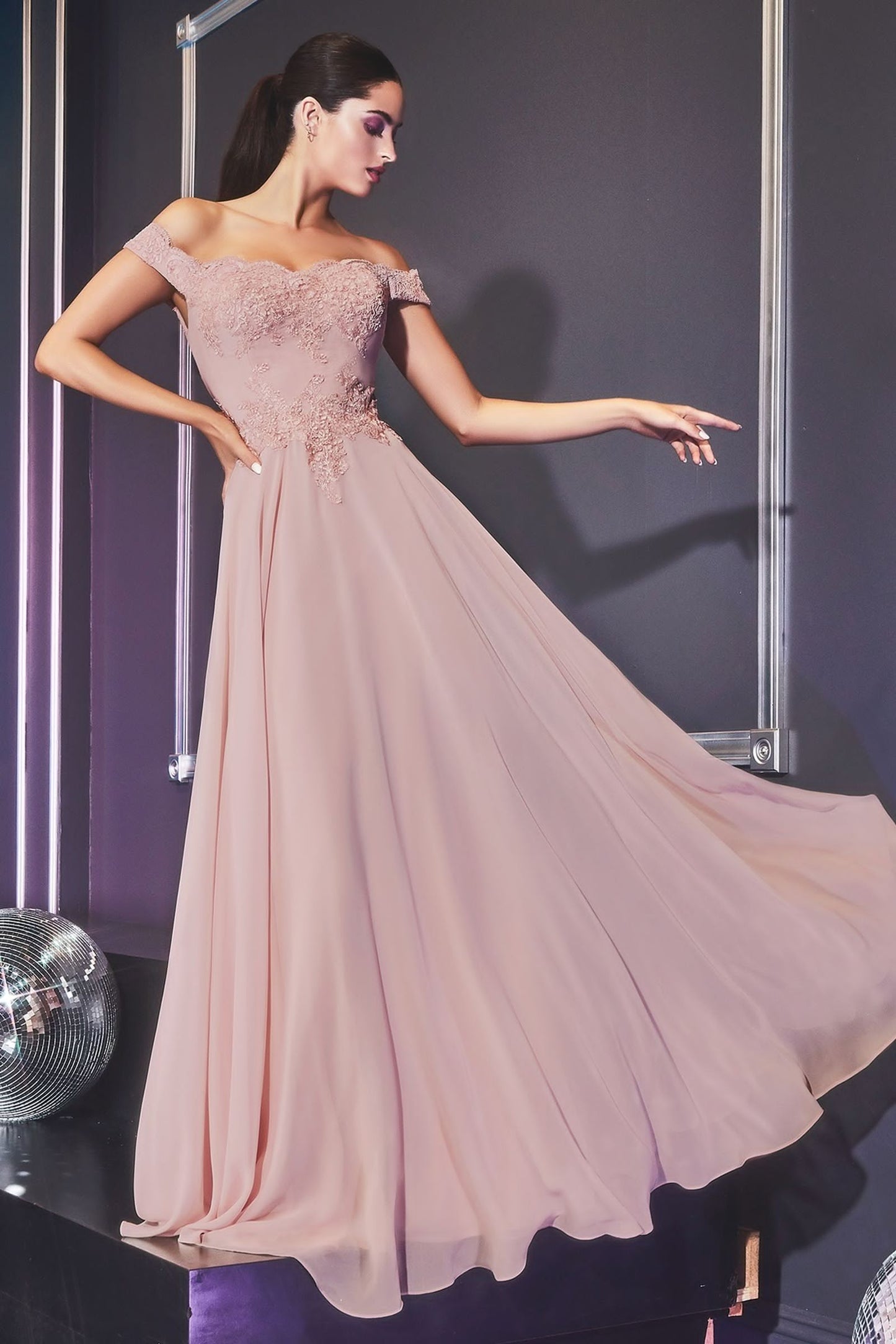 Floral Elegance– A-Line, Off-the-Shoulder