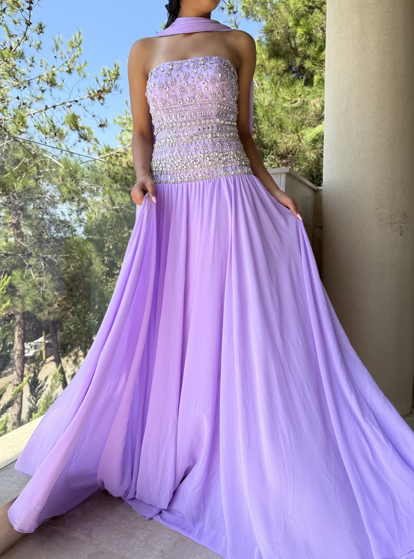 Moonlit Orchid- Strapless, shimmering bead