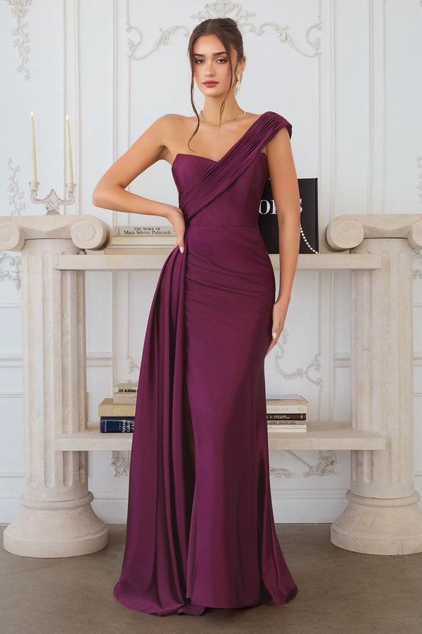 Plum Elegance One-Shoulder Gown