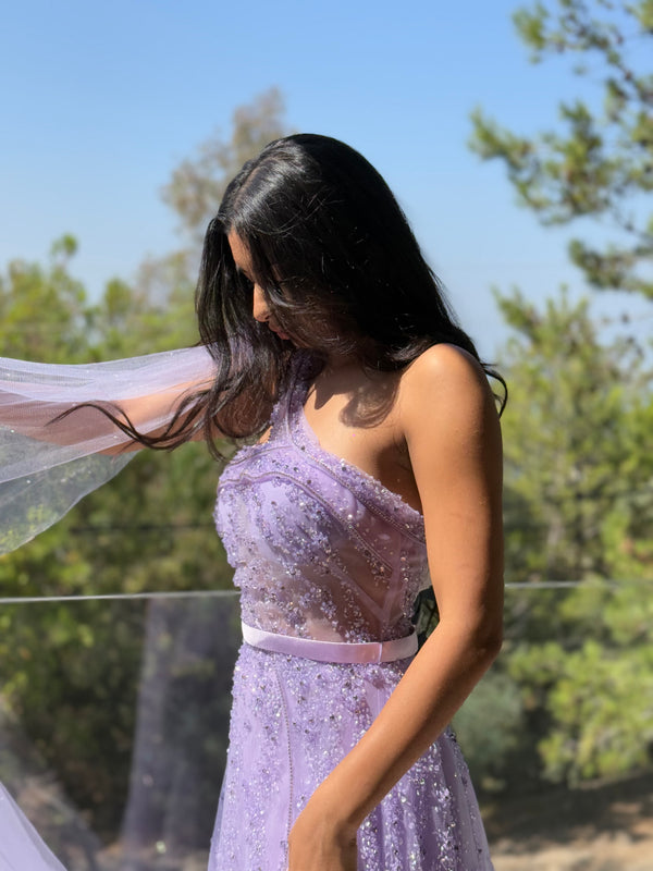 Moonlight- One shoulder, glitter fabric