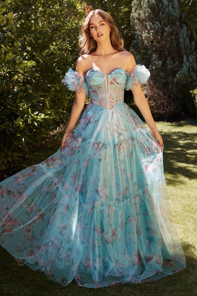 Floral Ruffled Blue Dress