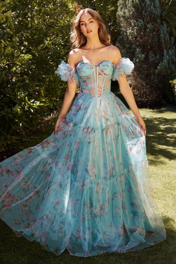 Floral Ruffled Blue Dress