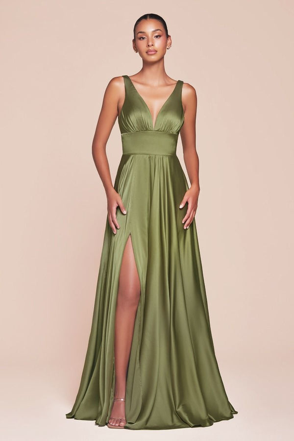 Satin Elegance – A-Line – Deep V-Neckline